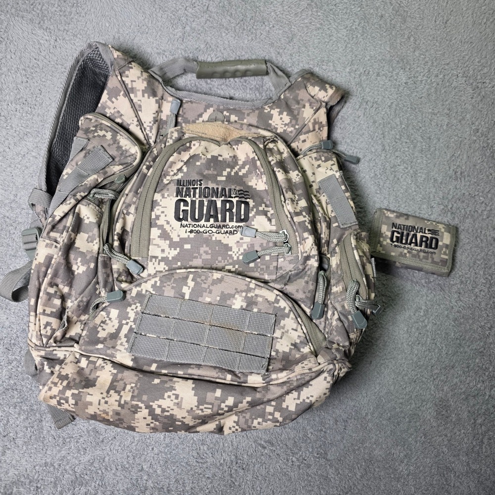 National Guard Unisex Large Tactical Backpack ACU Digital Camo Illinois Wallet